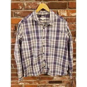 Ecothreads XL white purple peach plaid long sleeve snap closure dress shirt
